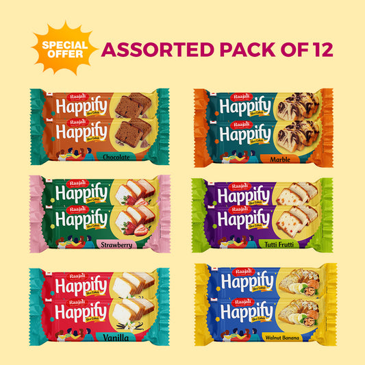 RAAJALI -  ASSORTED HAPPIFY SLICED CAKES (50G PER PACK) - PACK OF 12